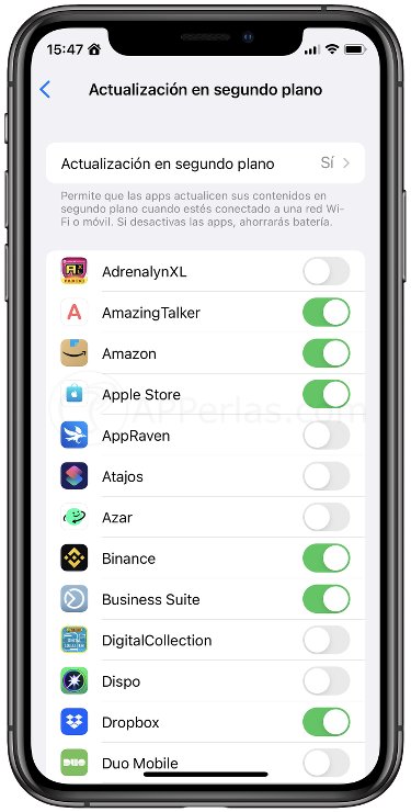 Ajustes / General / Actualización en segundo plano Ajustes / General / Actualización en segundo plano