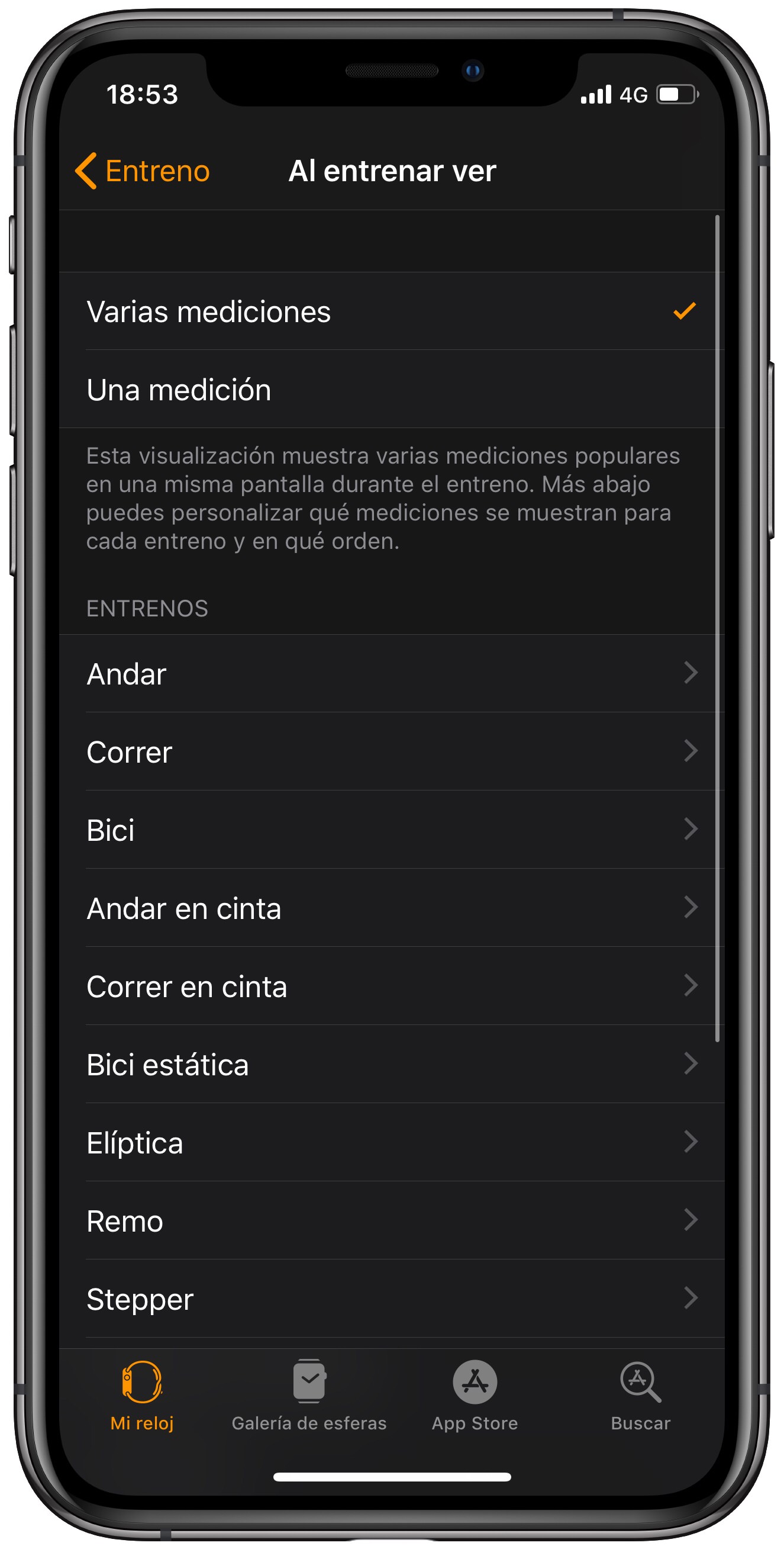 modificar pantalla de entreno en el Apple Watch 2