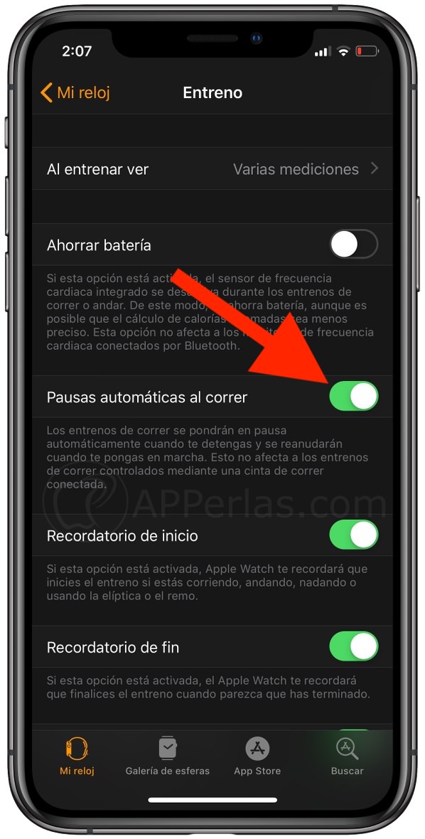 Opción para pausar un entreno de manera automática Opción para pausar un entreno de manera automática