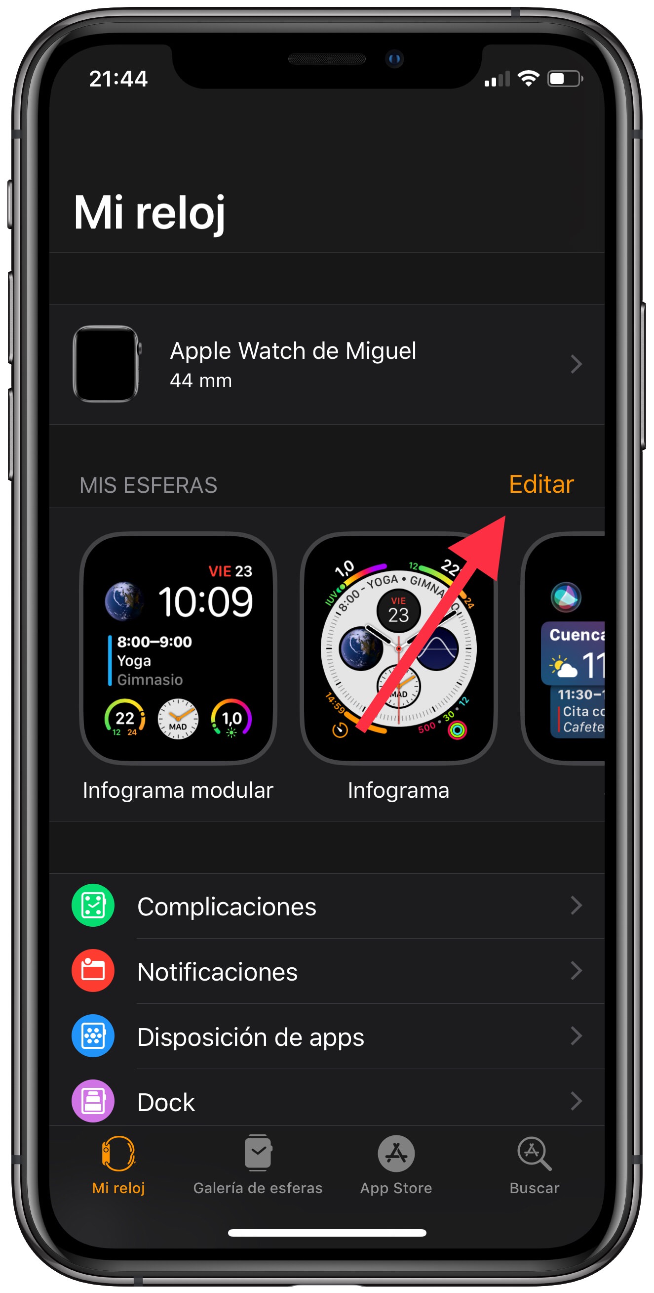 editar eliminar esferas del Apple Watch 1
