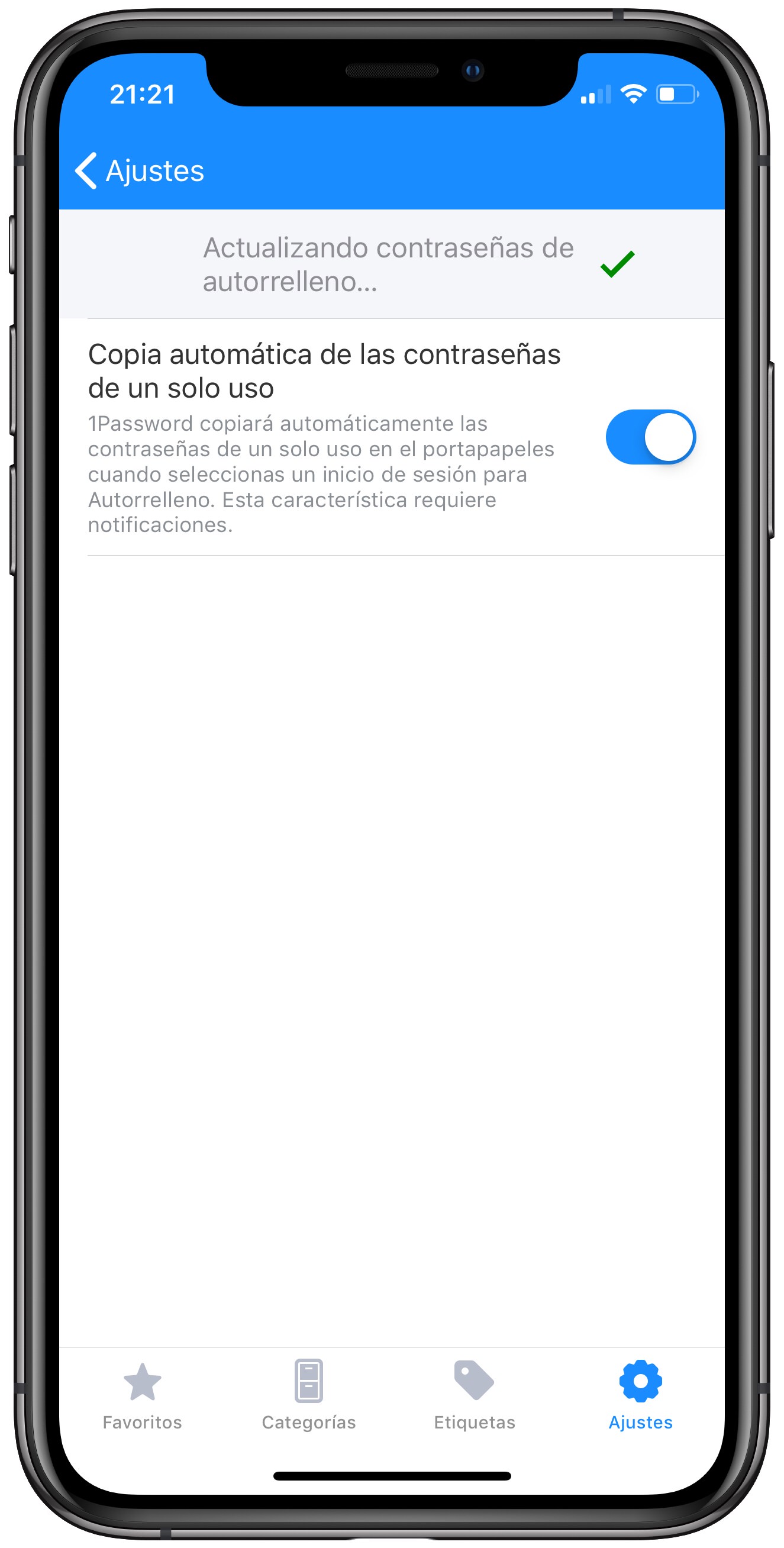 activar contraseñas de 1Password 2