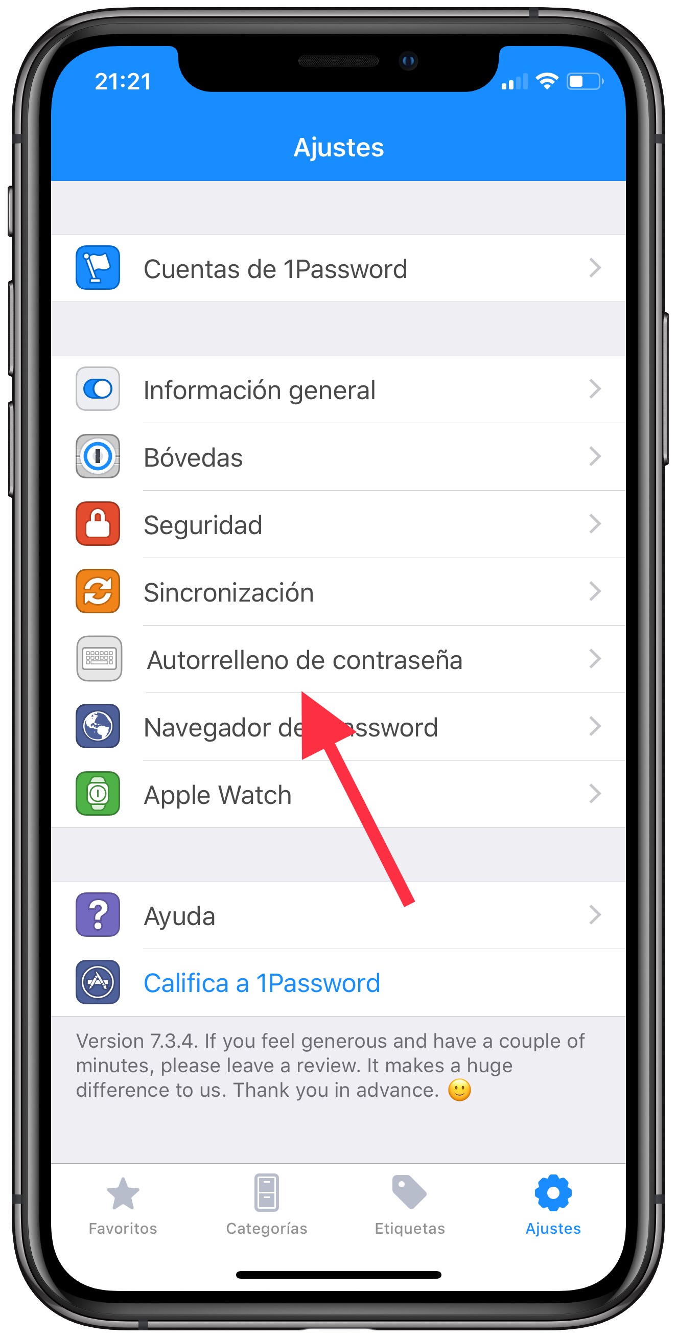 ajustes contraseñas de 1Password 1