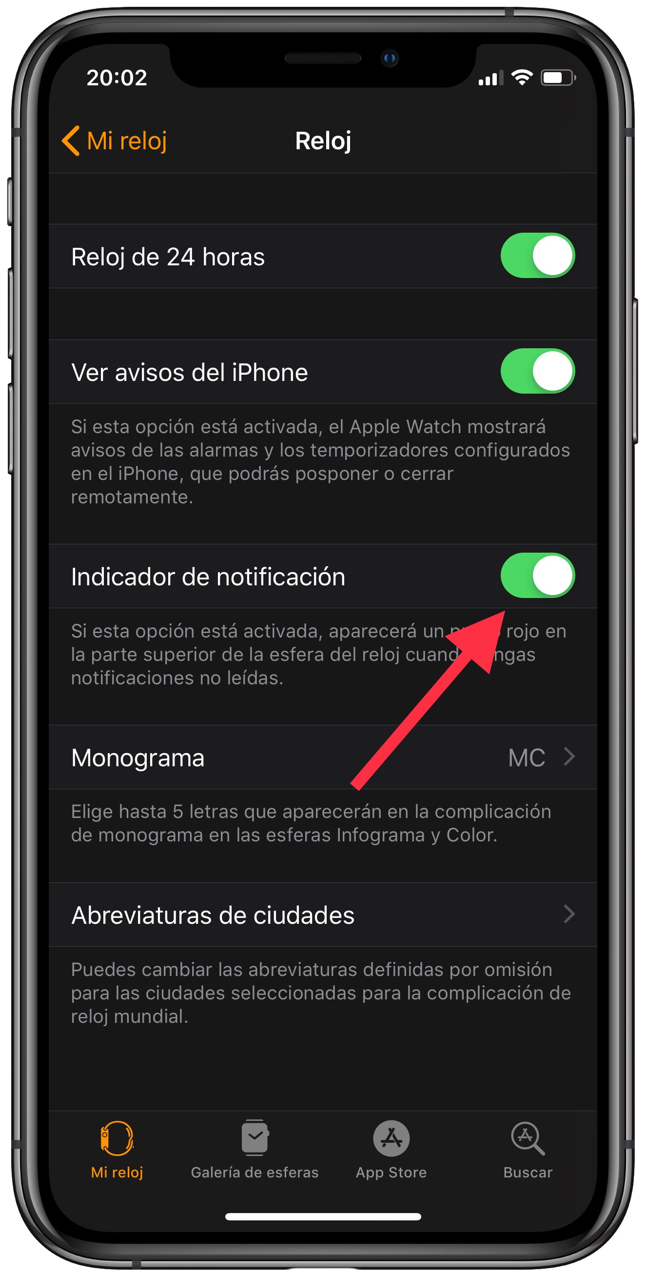 desactivar punto rojo del Apple Watch