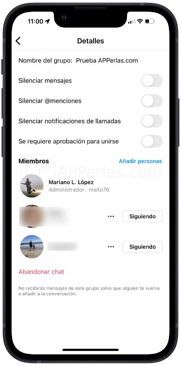 Opciones del grupo de Instagram Opciones del grupo de Instagram