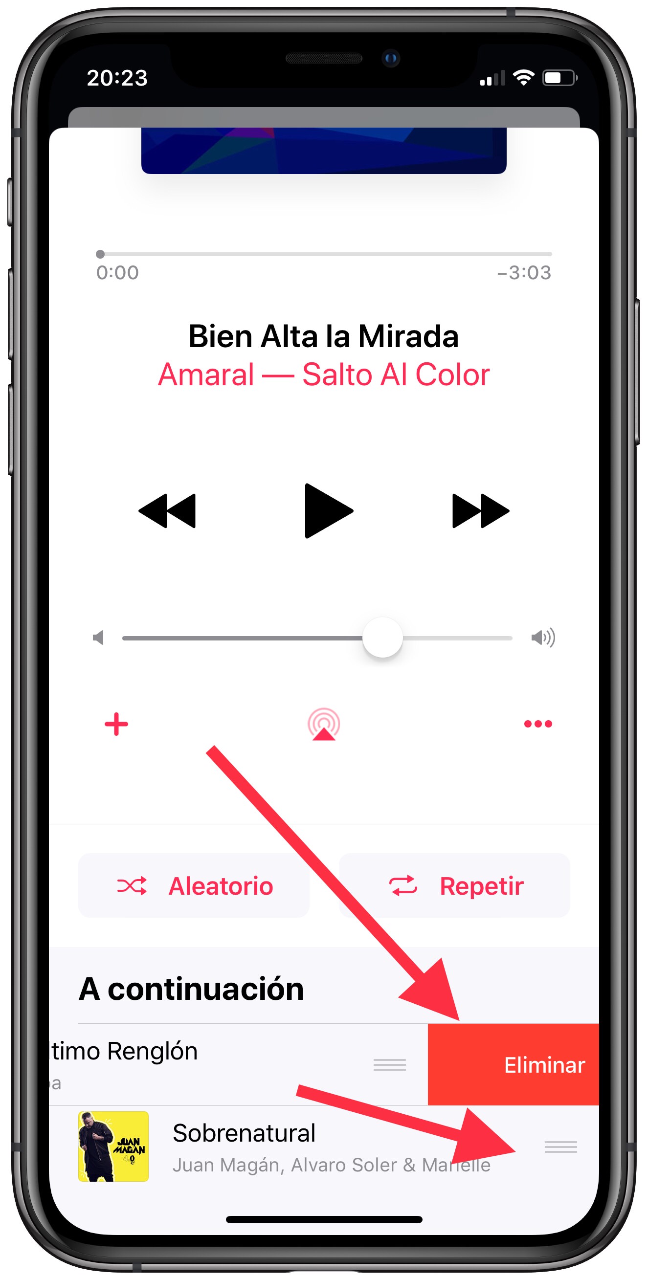 modificar cola de Apple Music 2
