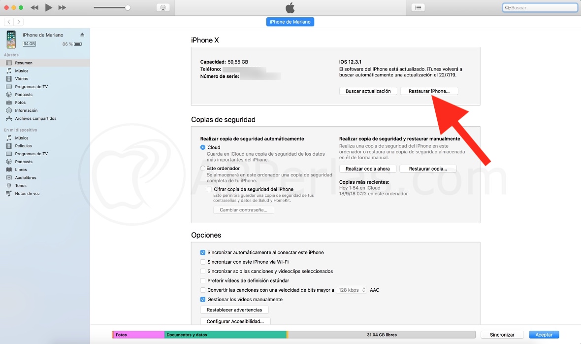 Restaurar iPhone desde iTunes Restaurar iPhone desde iTunes