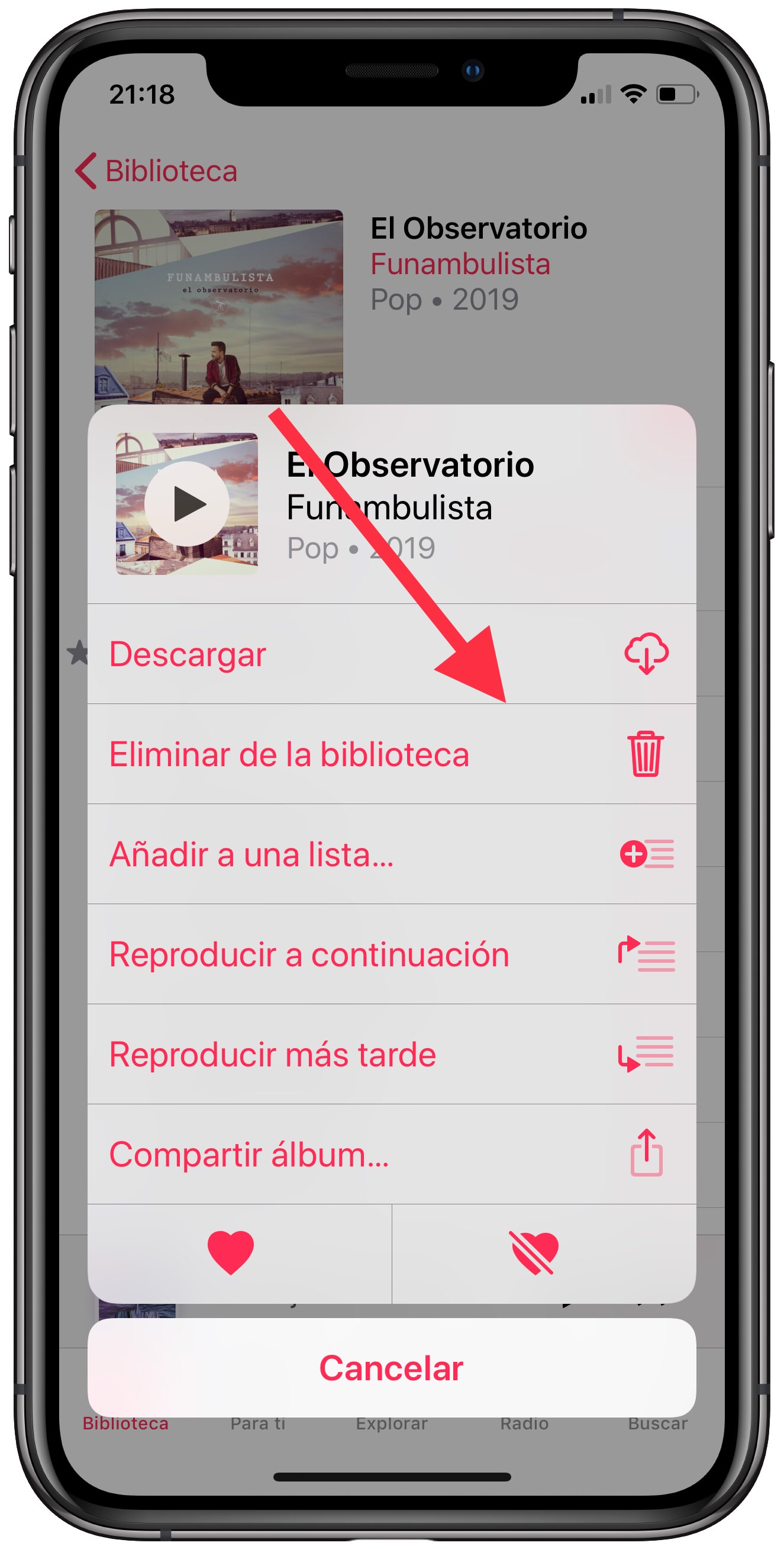 eliminar álbumes de Apple Music 1