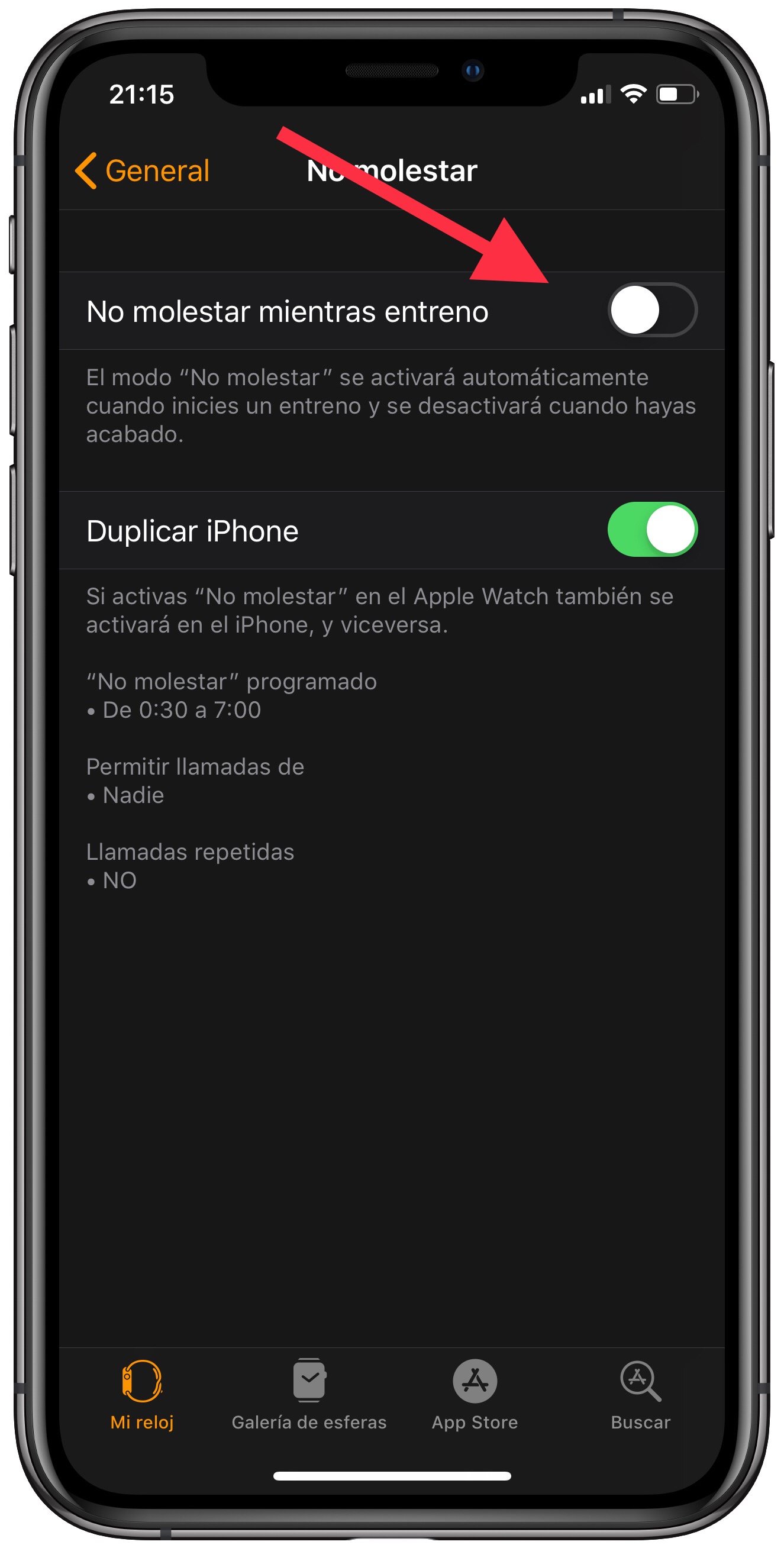 activar no molestar del Apple Watch 2