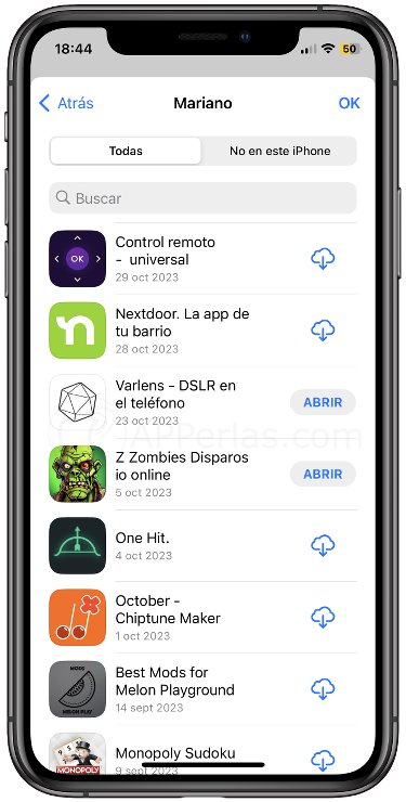 Listado de todas las aplicaciones descargadas