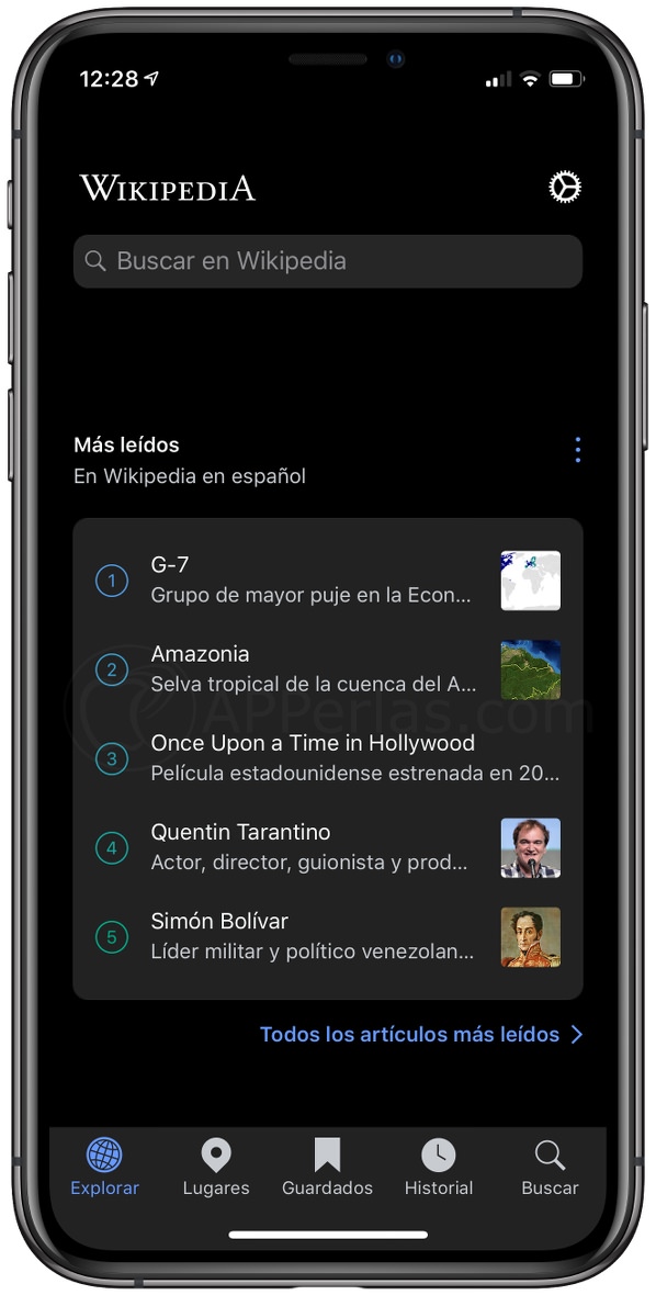Pantalla principal de la app Pantalla principal de la app