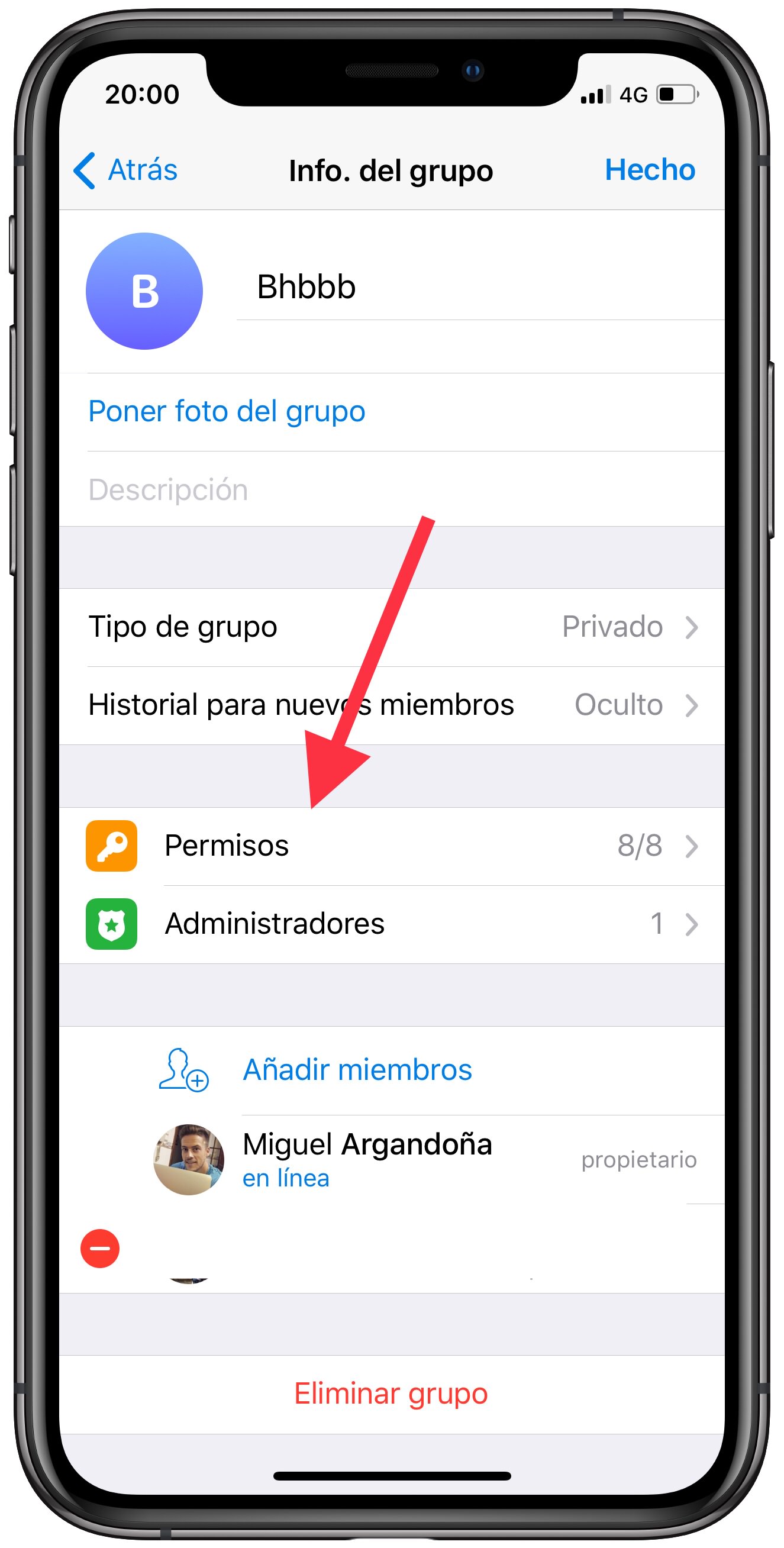 permisos respuestas en un grupo 1
