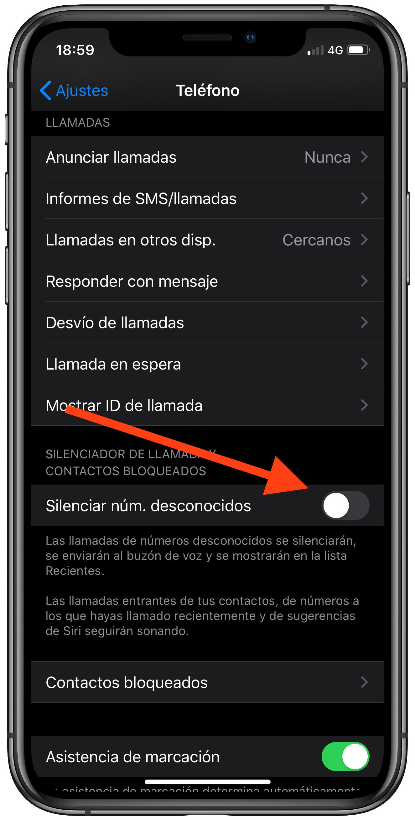 silenciar números desconocidos 1