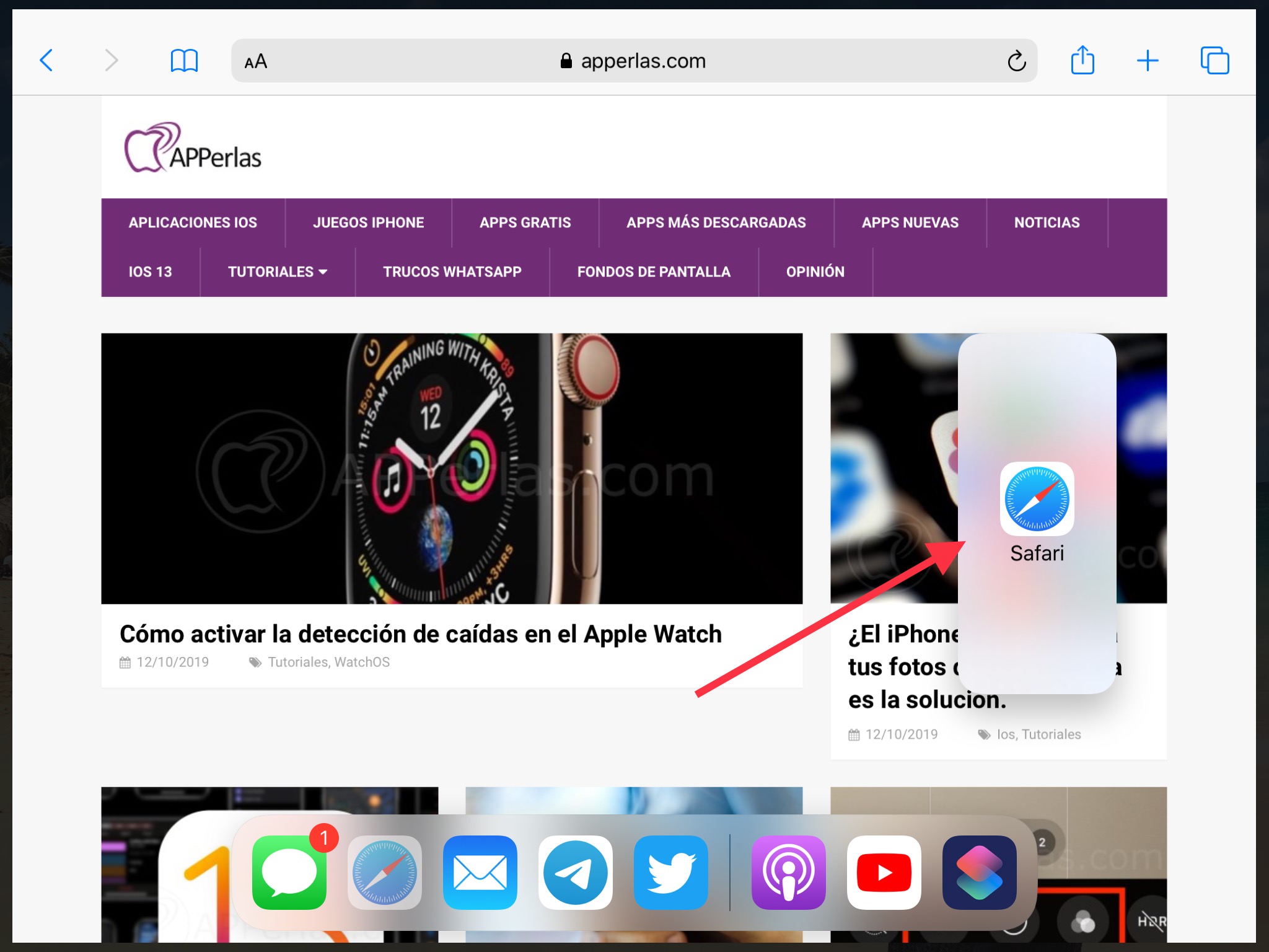 Desplazamos la app hacia la derecha de la pantalla del iPad Desplazamos la app hacia la derecha de la pantalla del iPad
