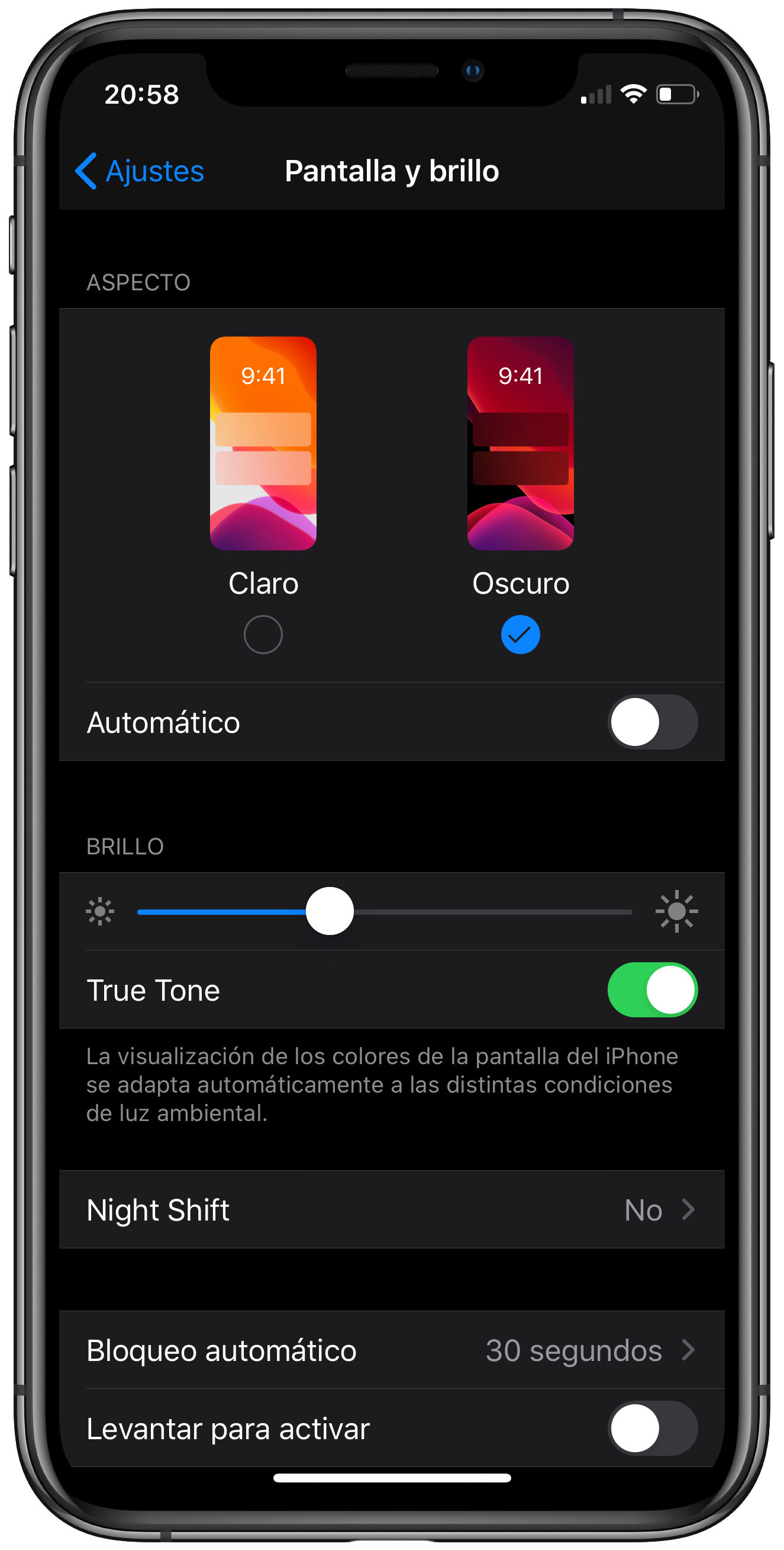 seleccionar activar el modo oscuro 1