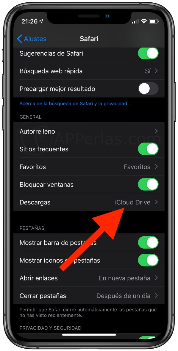 Elige donde guardarás las descargas