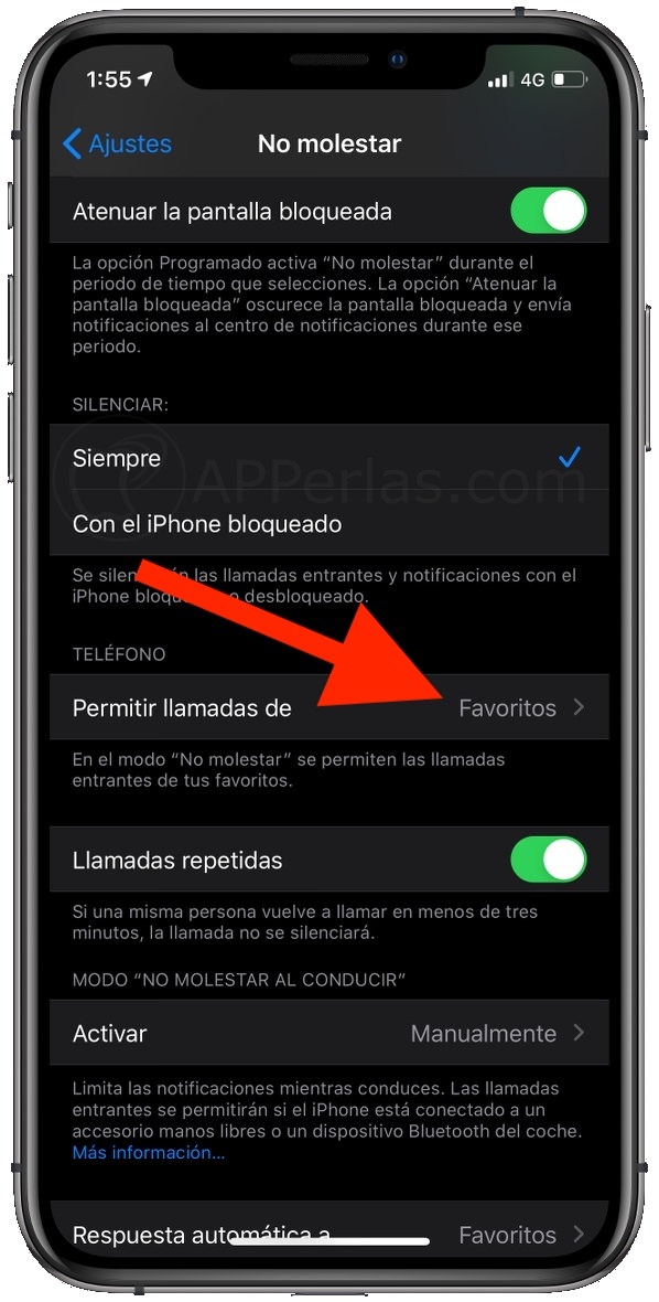 Activa FAVORITOS en las llamadas con el iPhone en Modo no molestar Activa FAVORITOS en las llamadas con el iPhone en Modo no molestar