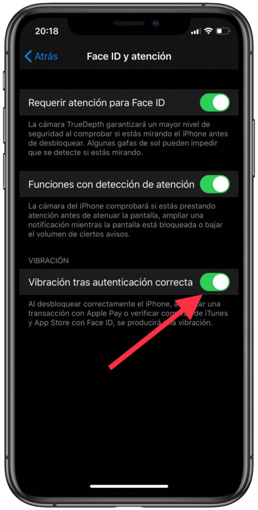 vibración del Face ID 1