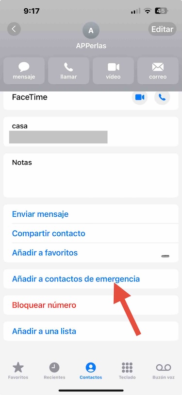 Pulsar sobre la pestaña de "Añadir a contactos de emergencia" Pulsar sobre la pestaña de "Añadir a contactos de emergencia"