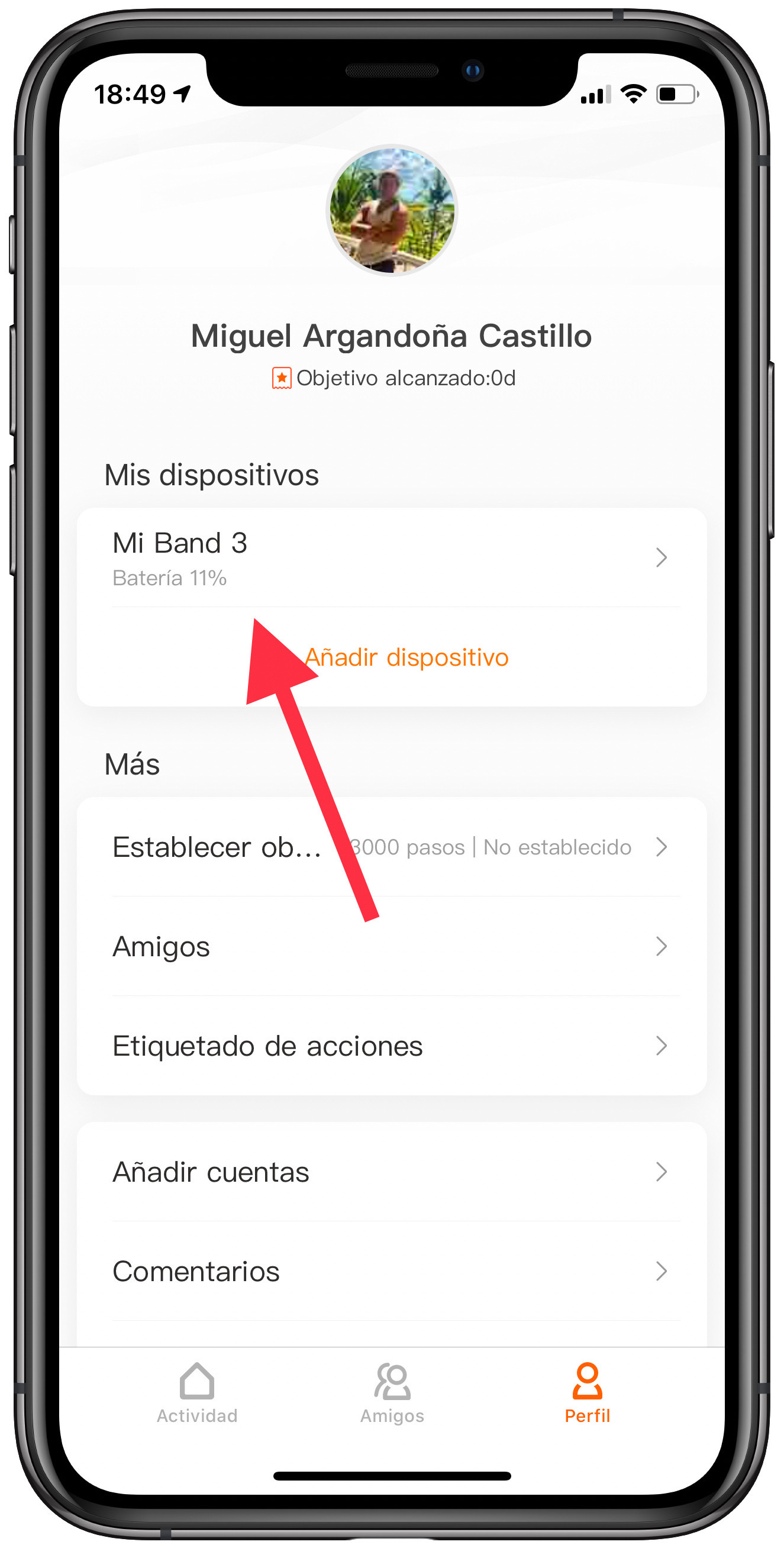 nombre llamadas en la Mi Band 1