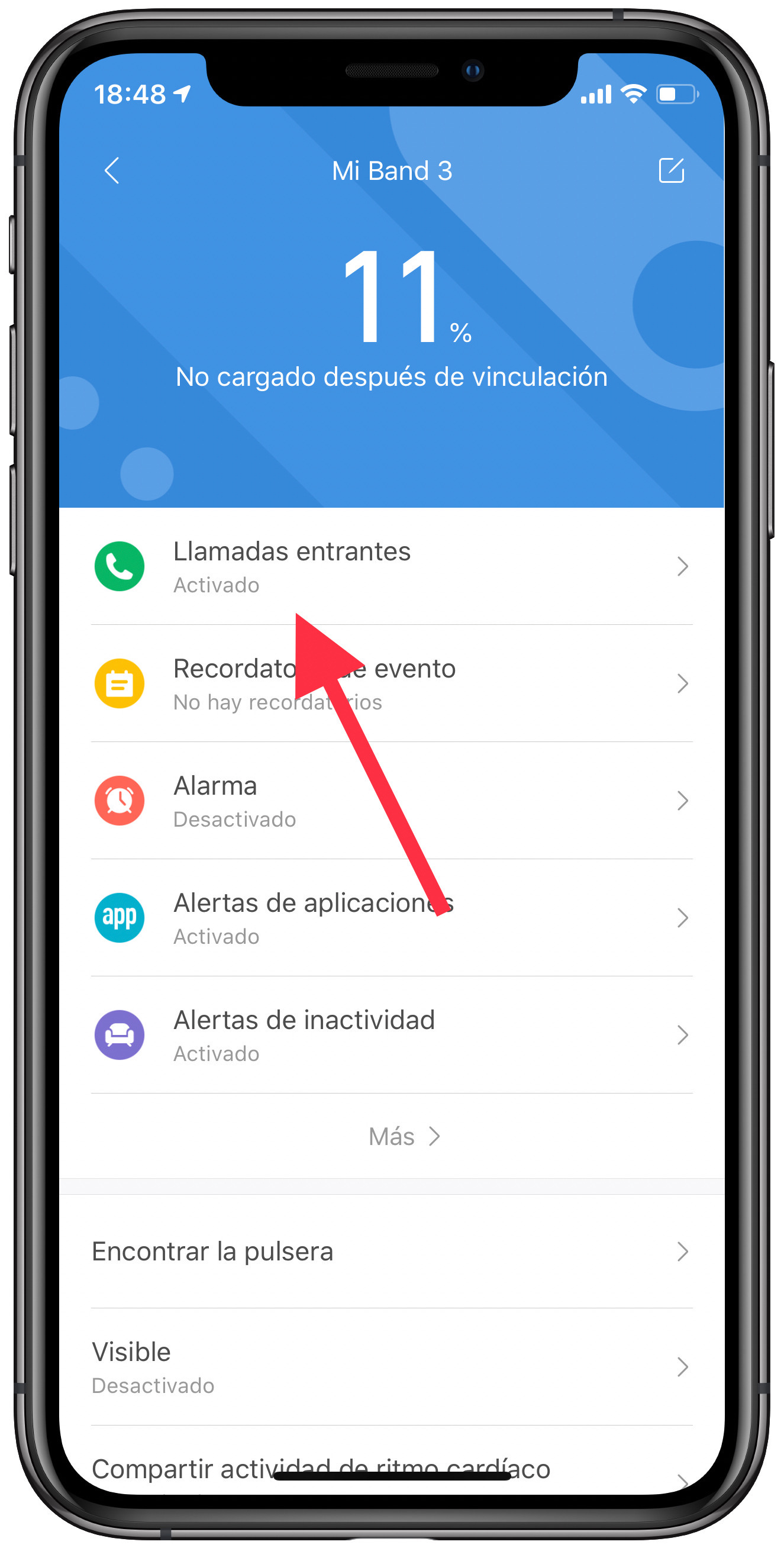 activar llamadas en la Mi Band 2