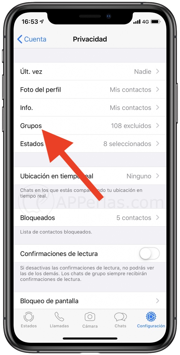 Opción GRUPOS en WhatsApp Opción GRUPOS en WhatsApp