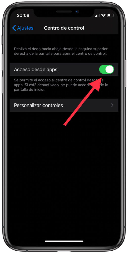 activar aparezca el centro de control 1