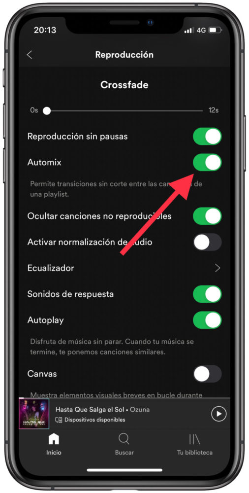 activar música sin cortes en Spotify 1