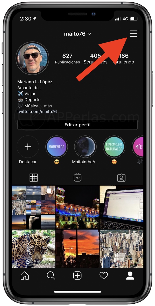 Accede a la configuración de tu cuenta de Instagram Accede a la configuración de tu cuenta de Instagram