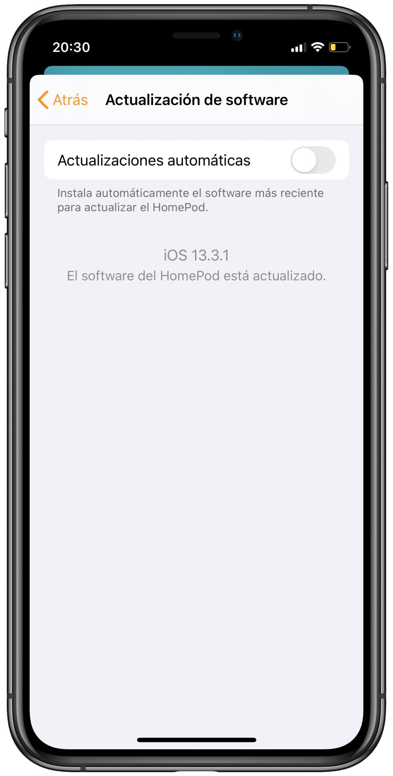 desactivar actualizaciones automáticas del HomePod 2