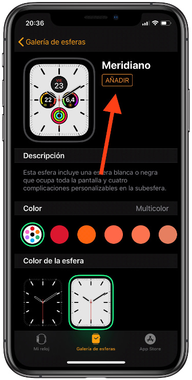 añadir descargar las esferas del Apple Watch 2