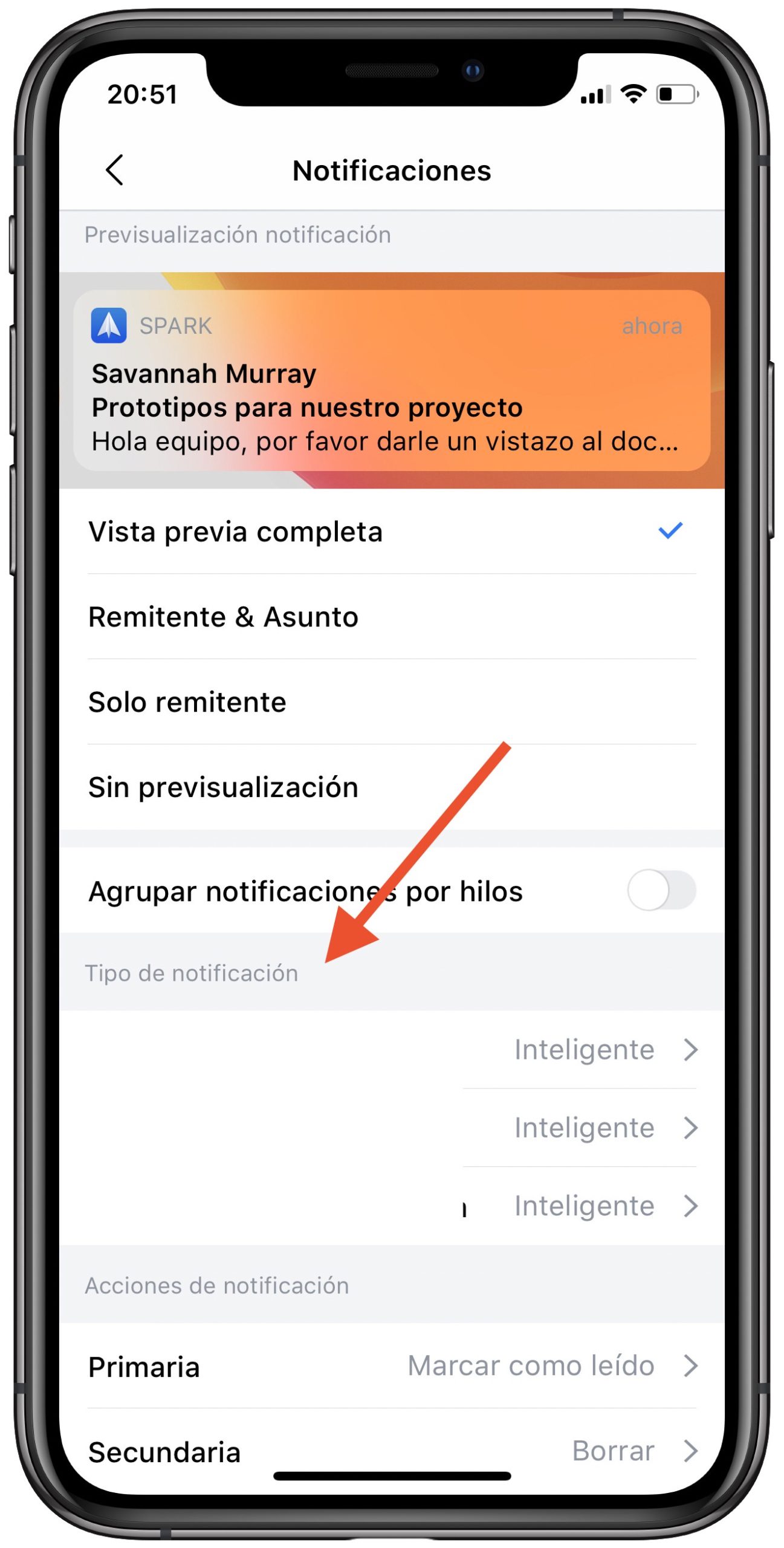 tipos notificaciones de Spark 2