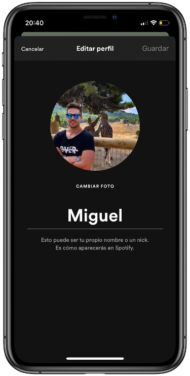editar editar el perfil de Spotify 1