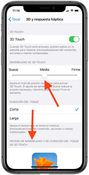 elegir sensibilidad del 3D Touch 2