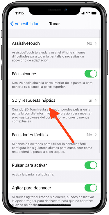 menú sensibilidad del 3D Touch 1