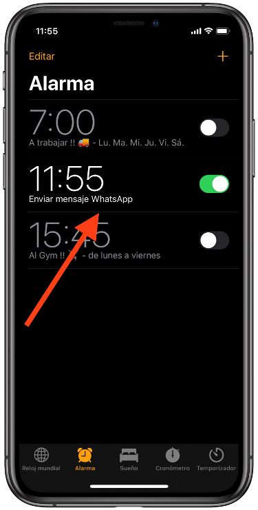 alarma programar mensajes en WhatsApp 1