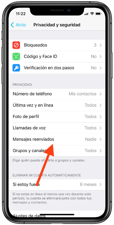 opción reenviar mensajes 1