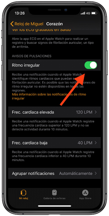 configurar  notificaciones de la frecuencia cardíaca 1