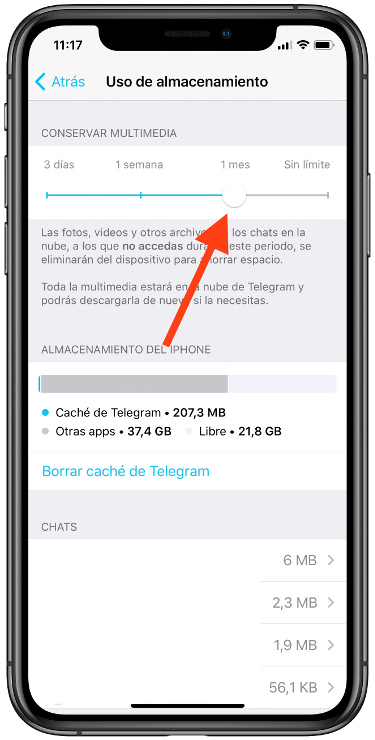 tiempo liberar espacio en Telegram 1