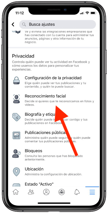 apartado reconocimiento facial de Facebook 1