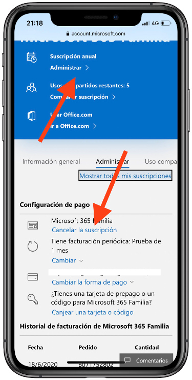 suscripción de Microsoft Office