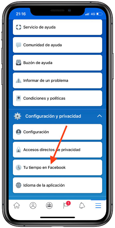 configuración límite de tiempo en Facebook 1