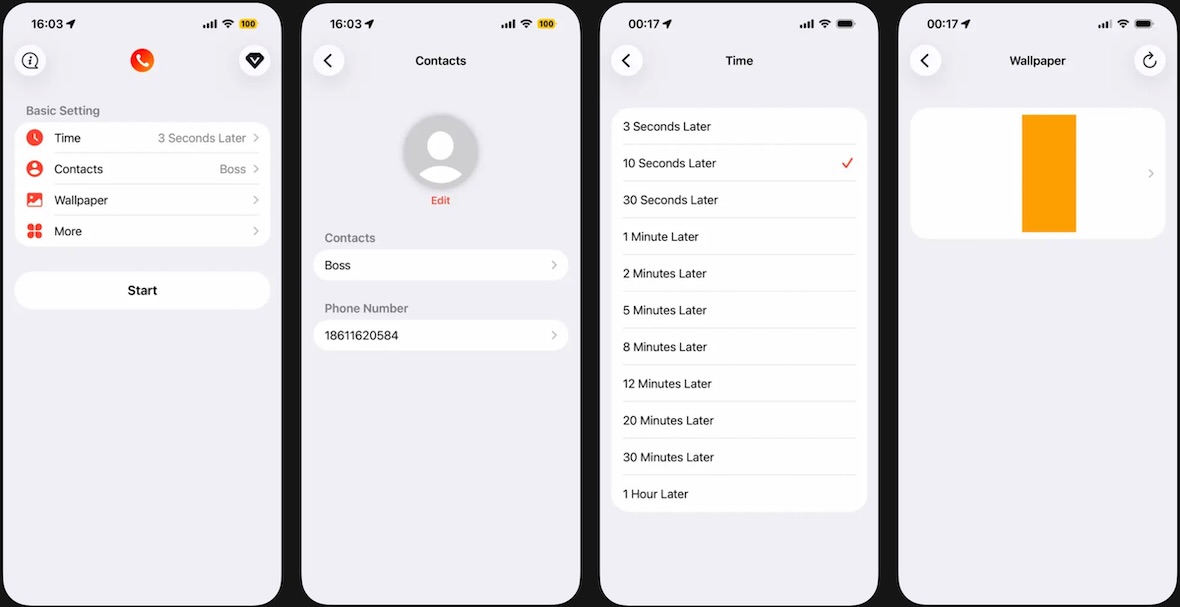 Interfaz de la app para simular llamadas