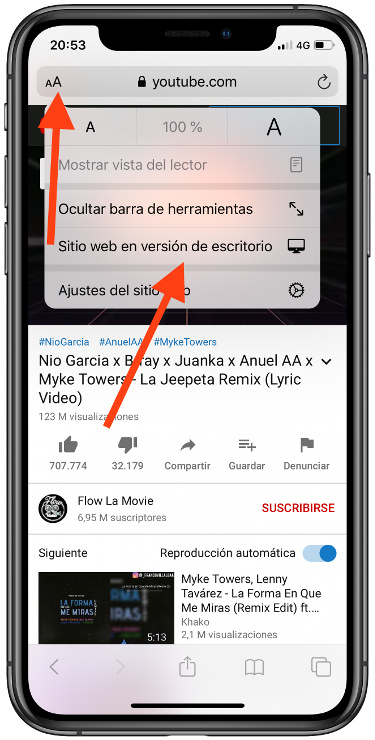 escritorio escuchar música en YouTube 1