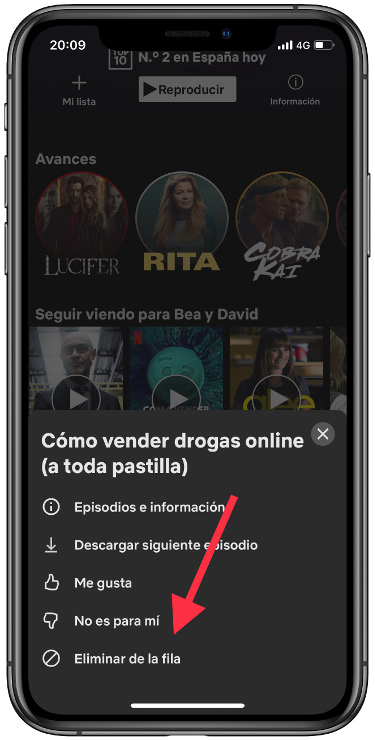 eliminar eliminar contenido de 'Seguir viendo' 2