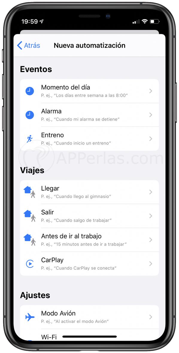 Acciones para configurar una automatización en iOS Acciones para configurar una automatización en iOS