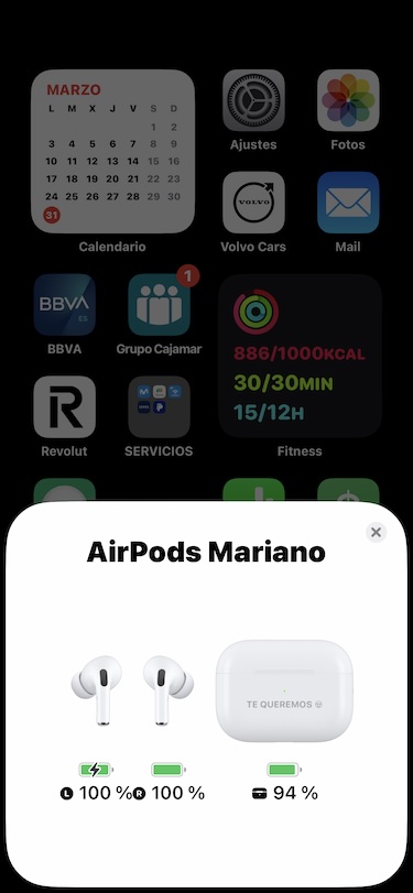 Porcentaje de batería de cada AirPod