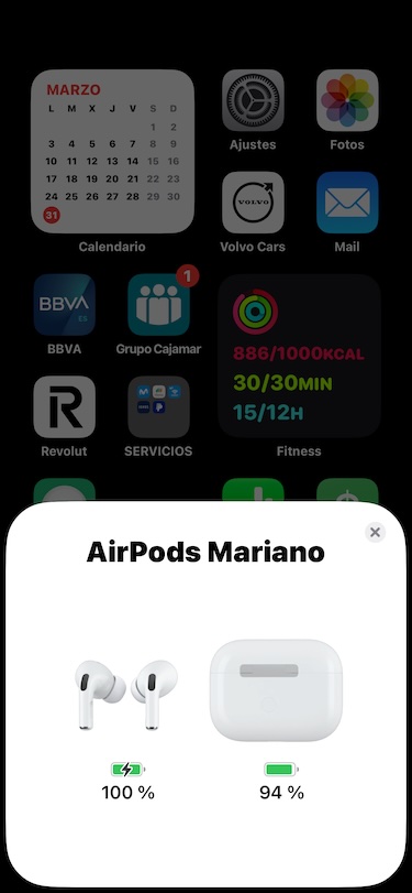 Porcentaje de batería de los AirPods