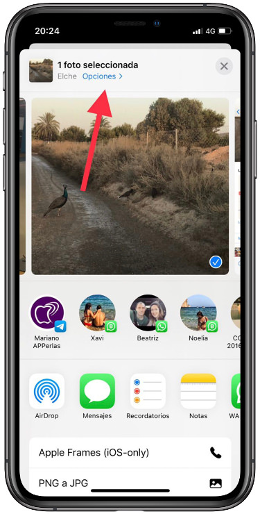 opciones enviar la ubicación de una foto 1