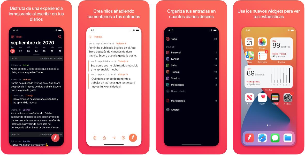 Interfaz de Everlog para iPhone