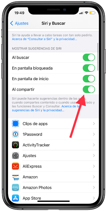 desactivar sugerencias de Siri 1
